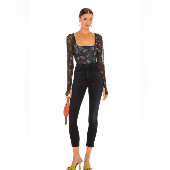 AFRM Kona Long Sleeve Corset Top in Noir Multi Floral - Picture 4 of 7